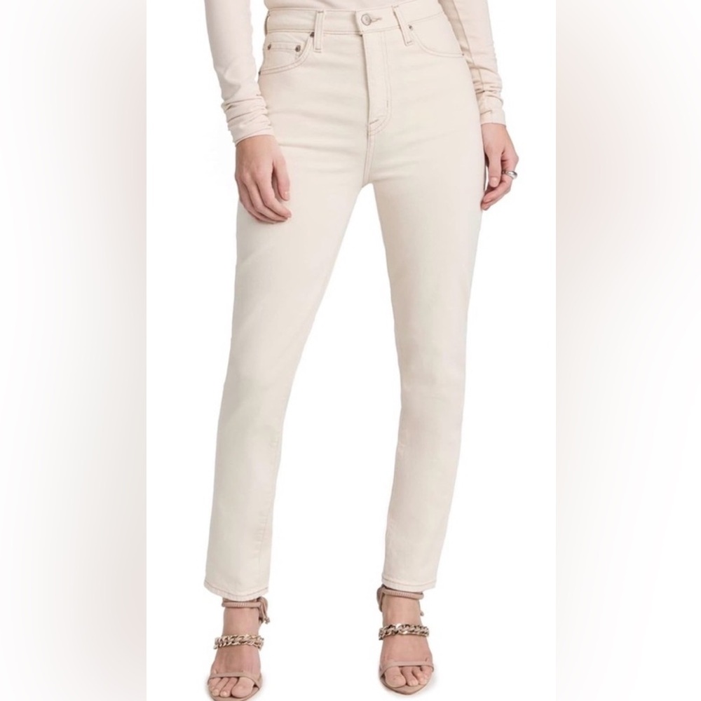 High Rise Women Jeans in Cream PISTOLA Denim Kate Jeans in East Side - Size 25